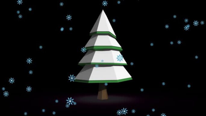 雪花落在旋转的圣诞树上的动画