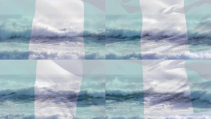 尼日利亚国旗的动画在海浪中翻滚