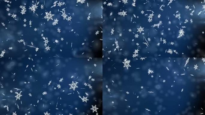 雪花落在蓝色背景上的光斑上的数字动画