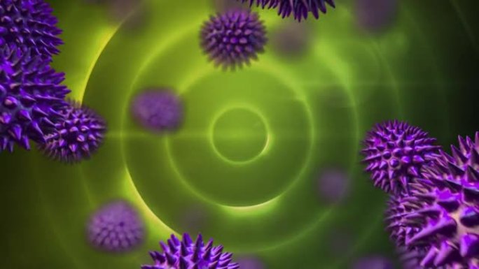 黄色圆圈上的紫色病毒动画