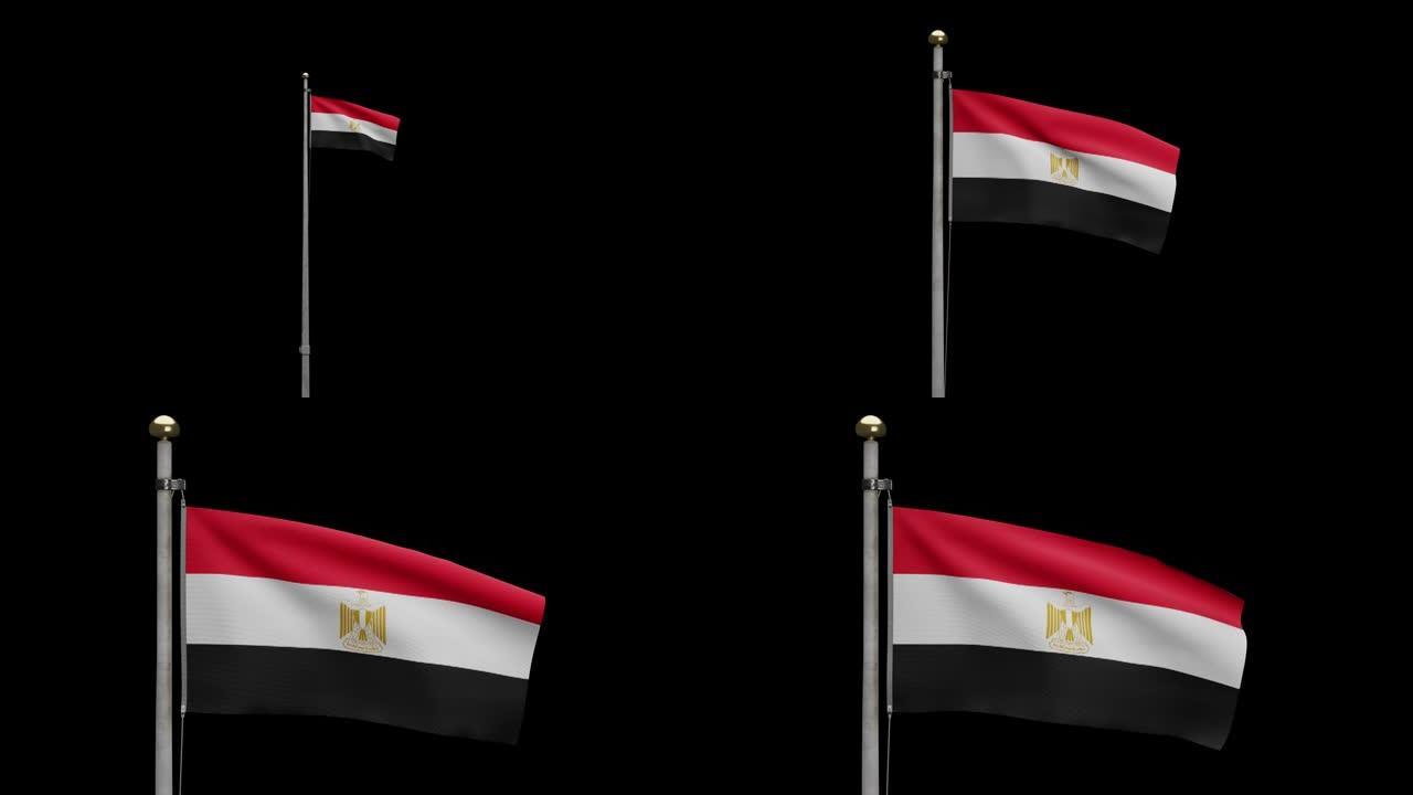 3D阿尔法频道埃及国旗随风飘扬。埃及吹丝旗