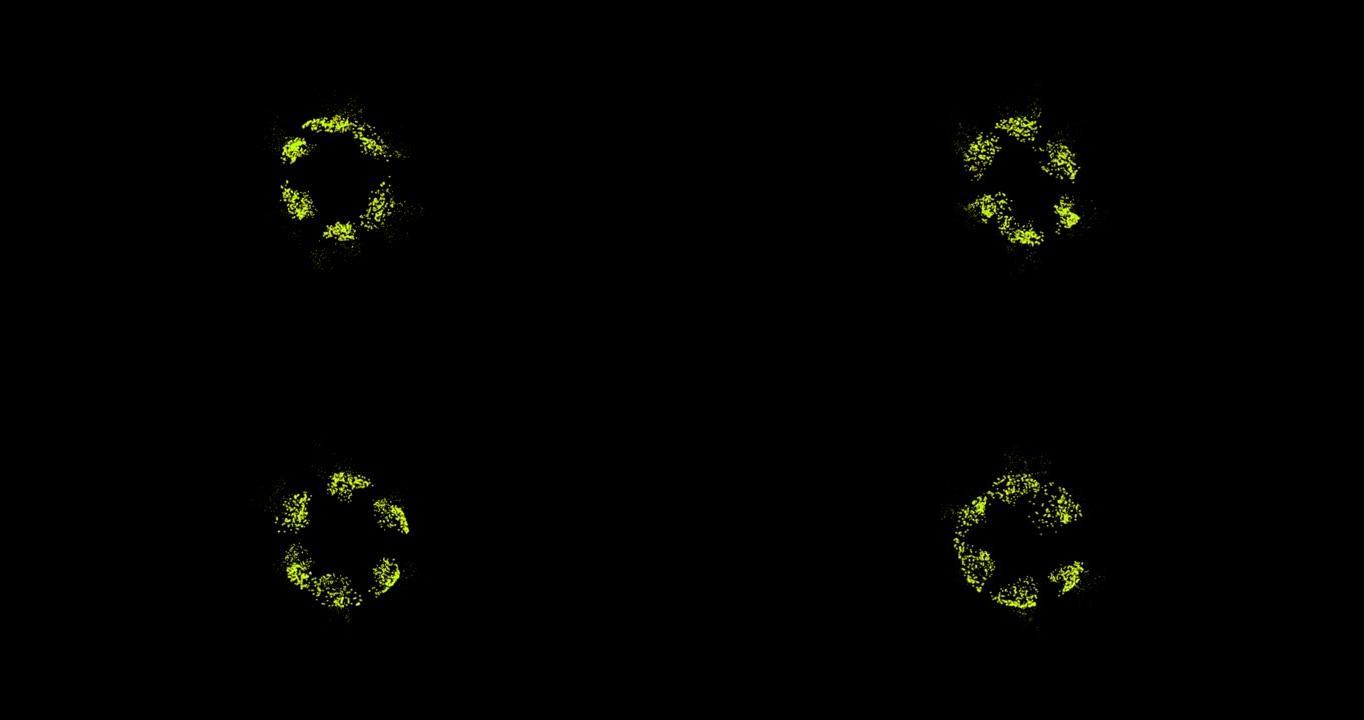 抽象技术绿球背景由动画线和点、粒子制成。混合模式