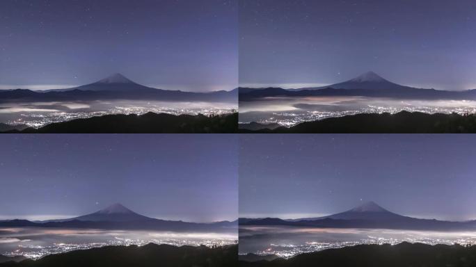 富士山和冬日星空的延时视频