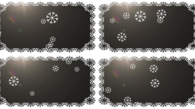 黑色背景下圣诞节下雪的动画