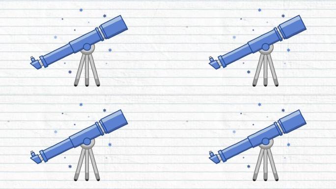 白色蓝色网格上的望远镜动画