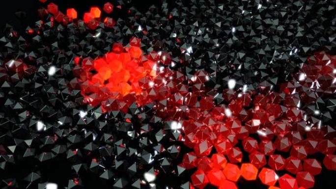 灯泡开始像抽象花环一样发光形成图案。红色的橙色波浪像圣诞节花环一样穿过球，3d抽象的环形背景，平面上