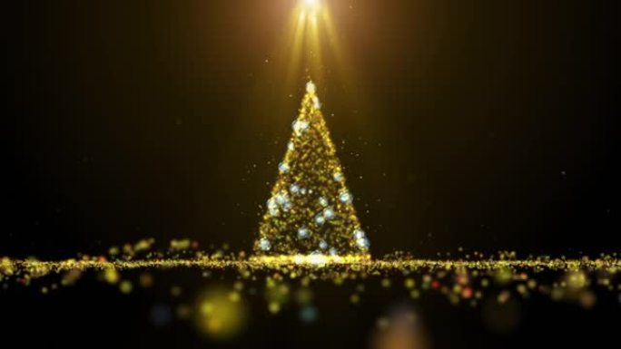 无缝循环，金色闪闪发光的圣诞树灯光运动图形背景。