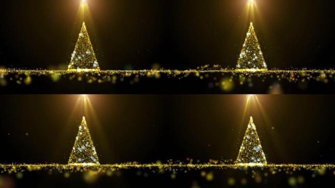 无缝循环，金色闪闪发光的圣诞树灯光运动图形背景。