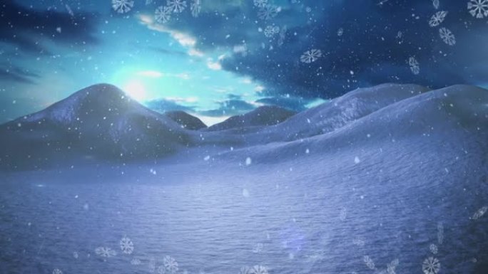 冬季风景下的雪落在山上的动画