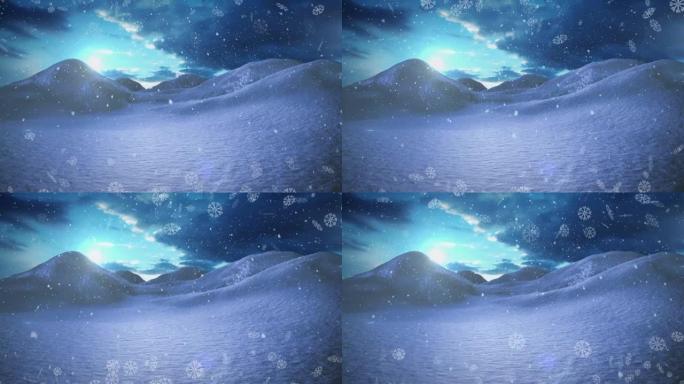 冬季风景下的雪落在山上的动画