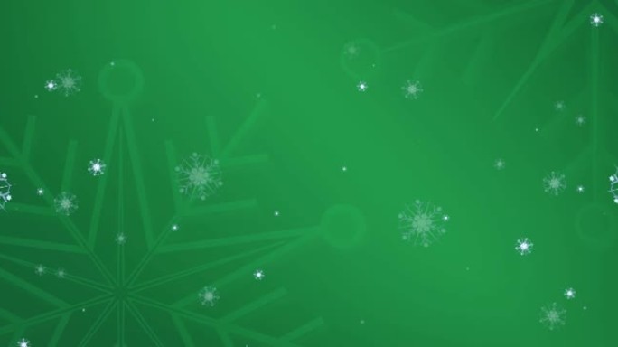 绿色背景上雪花圣诞图案闪烁的动画