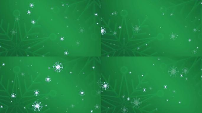 绿色背景上雪花圣诞图案闪烁的动画
