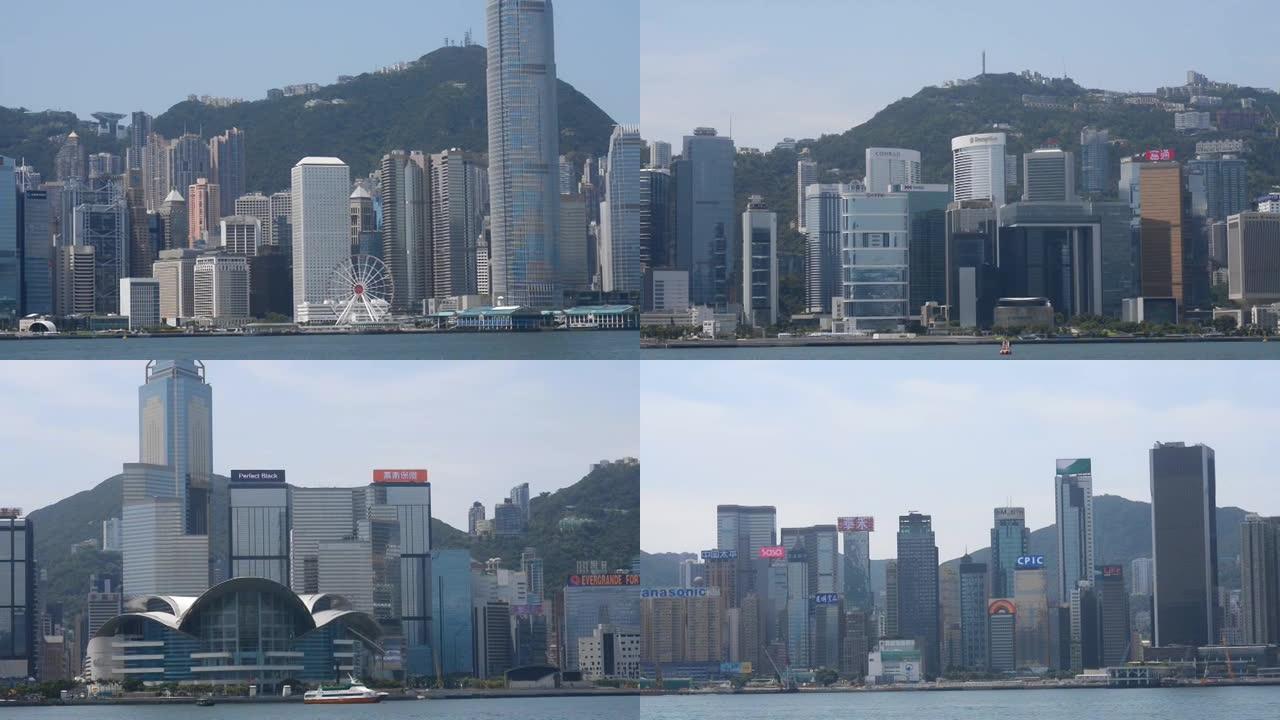 香港维多利亚港湾。市中心摩天大楼。商业和商业区
