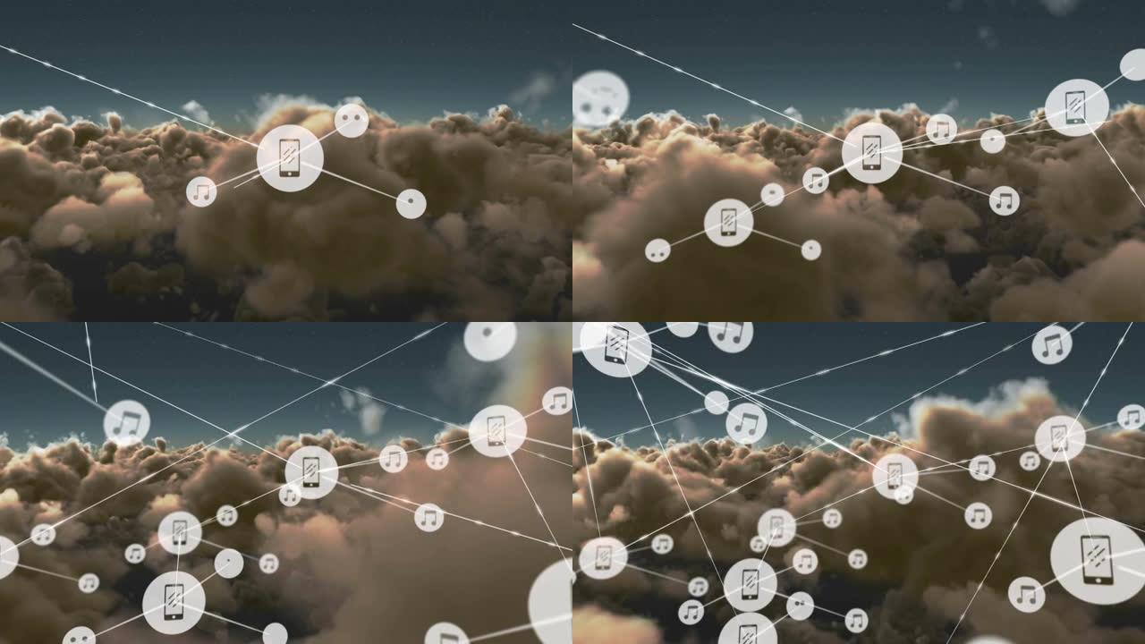 图标与智能手机和云上笔记的连接网络动画