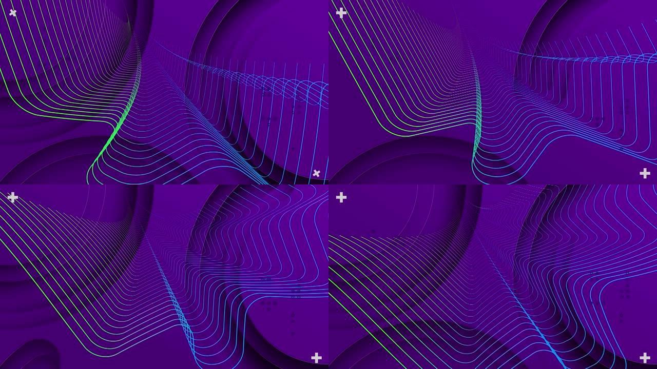 紫色背景上彩色线条和紫色形状的动画