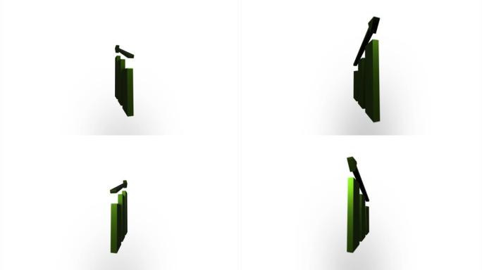 绿色业务图，带箭头图标翻转，旋转。优雅的3d逼真的灯光渲染。无缝循环动画视频