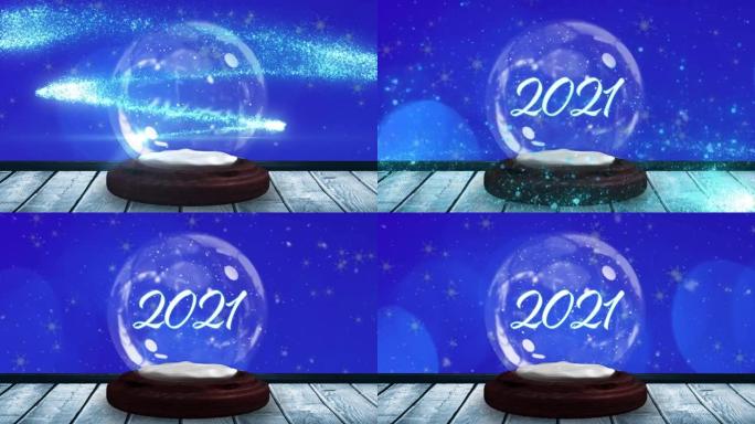 雪球和蓝色背景上的流星的圣诞节问候文本动画