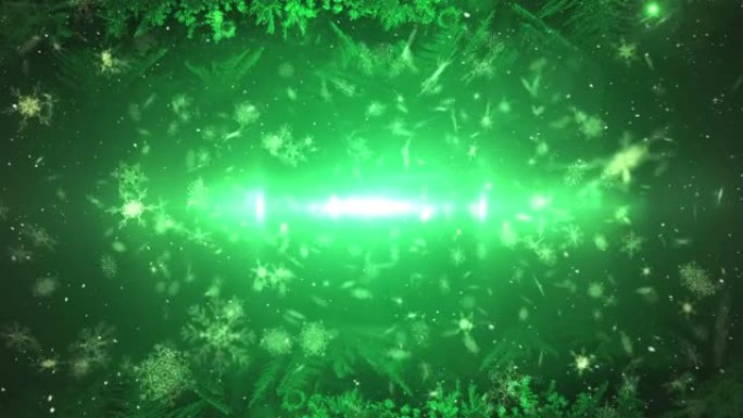 绿色背景下的雪花和发光的动画