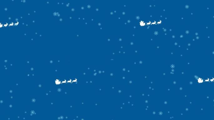 与驯鹿一起在雪橇上飘雪的圣诞老人的动画