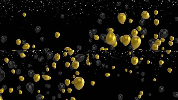金色和黑色气球在雪地上飞行的动画