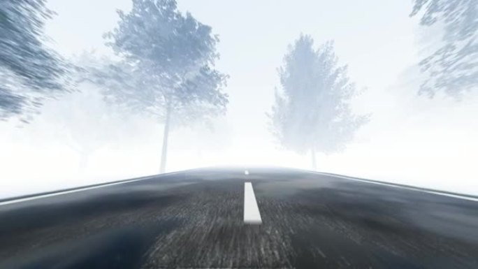 大雾天气下的道路行驶视图