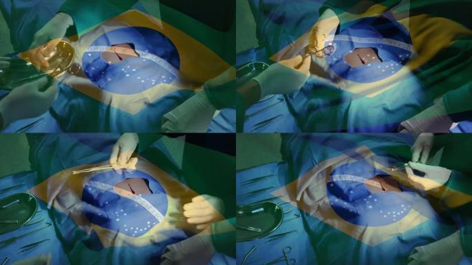 巴西国旗在手术室中的外科医生动画