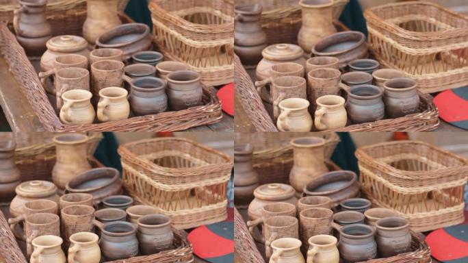 手工陶罐杯盘中世纪装饰品中世纪博览会