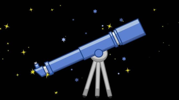 黑色背景上的蓝色望远镜在星星上的动画