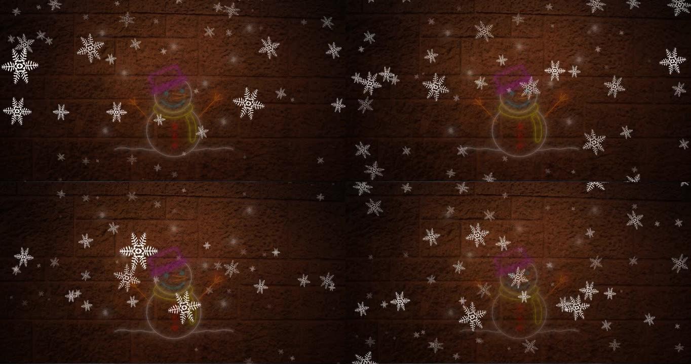 霓虹雪人在落雪上的动画