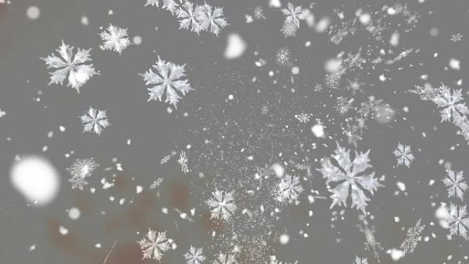 多个雪花图标落在灰色背景下的数字动画