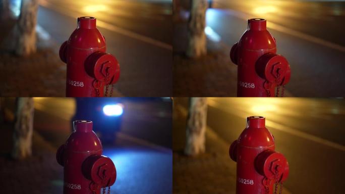 中国上海市中心暗夜的消防栓和交通