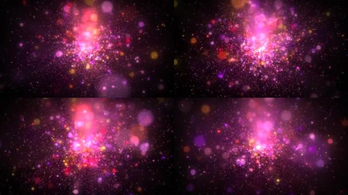 发光的粒子流动动画无缝VjLoop与美丽的Bokehs和灯光在大气。