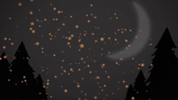 圣诞节星星在月亮的夜晚背景下坠落的动画