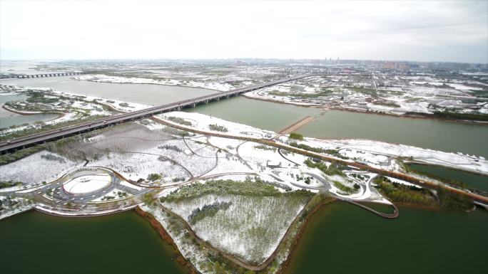 河北石家庄滹沱河冬季风光雪景航拍