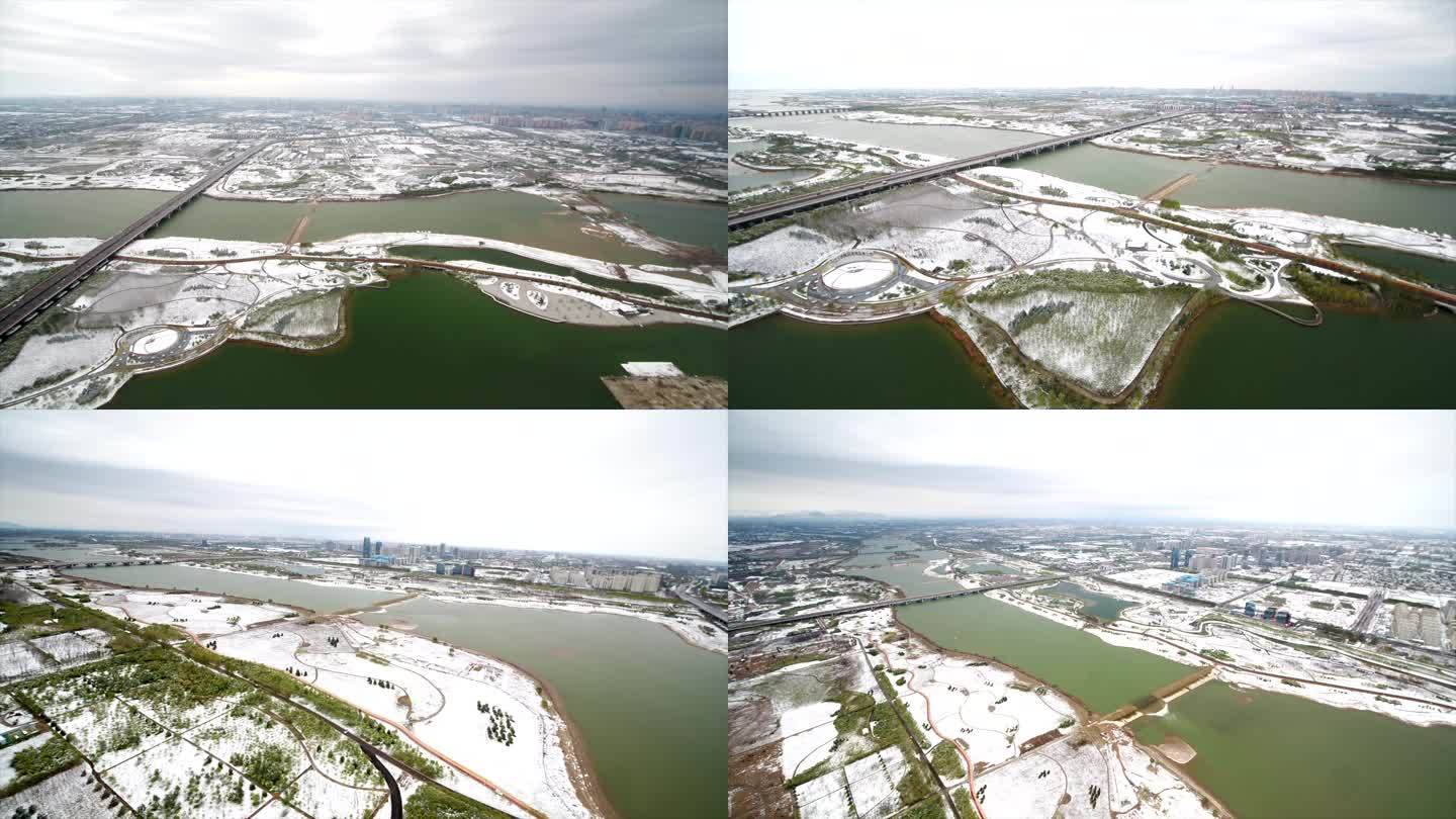 河北石家庄滹沱河冬季风光雪景航拍