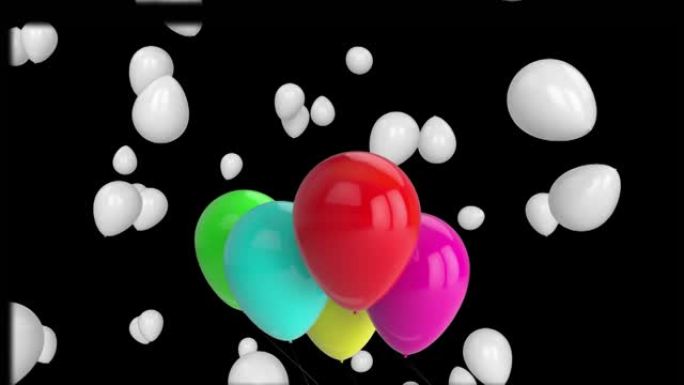 黑色背景上气球飞行和圆圈的动画