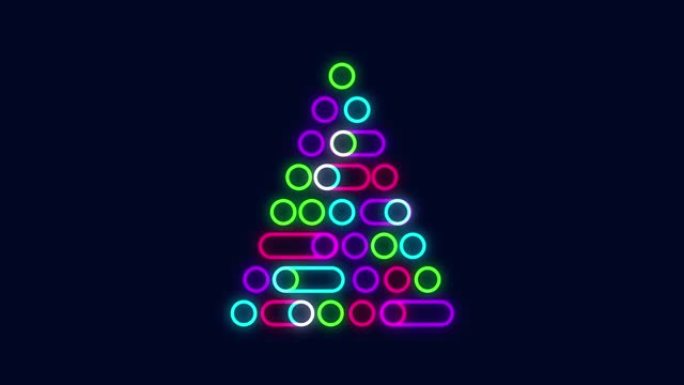 蓝色背景下霓虹圣诞树图标的数字动画