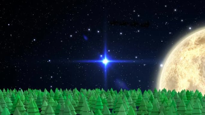 背景为星星和月亮的冬天风景下的雪的动画