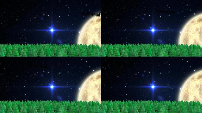 背景为星星和月亮的冬天风景下的雪的动画
