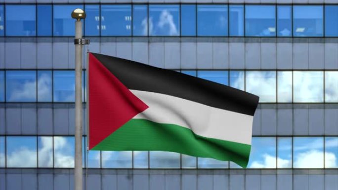 3D，巴勒斯坦国旗迎风飘扬。巴勒斯坦旗帜上吹着柔软的丝绸。