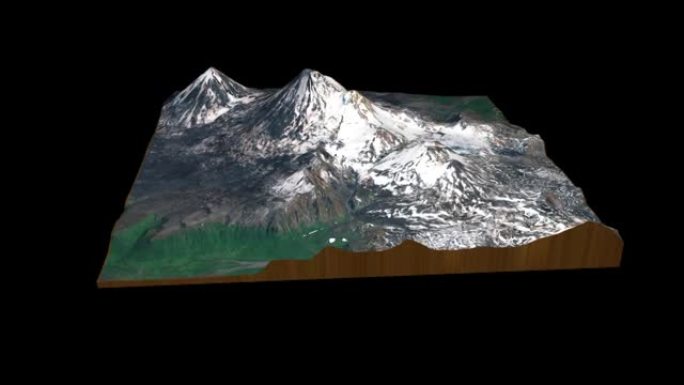 帕夫洛夫火山地形图3D渲染360度循环动画