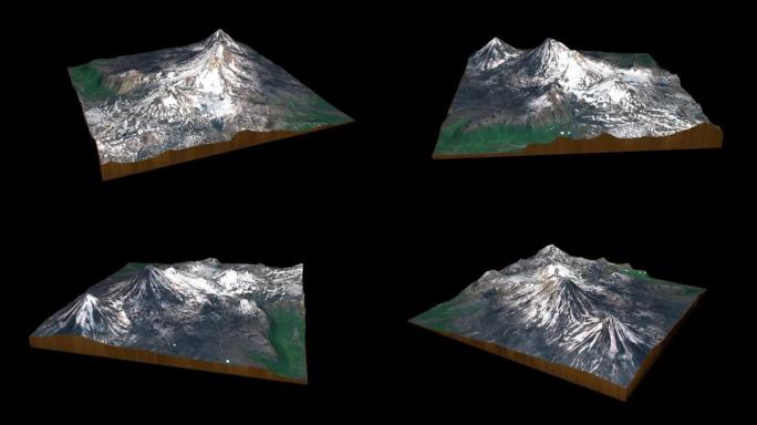 帕夫洛夫火山地形图3D渲染360度循环动画