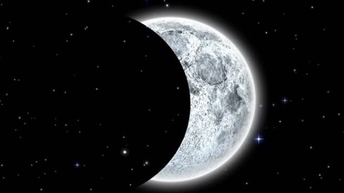 黑色背景上的月亮在星星上移动的动画