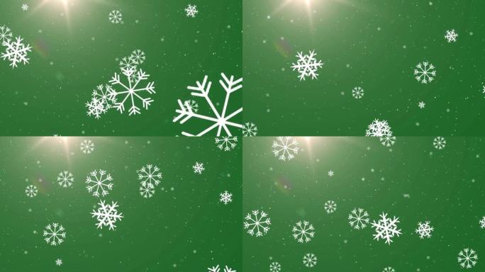 绿色背景下飘落的雪花动画