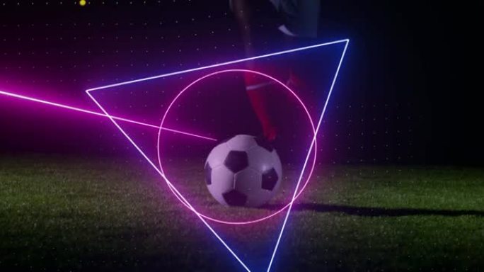 霓虹灯扫描仪处理足球运动员踢球数据的动画