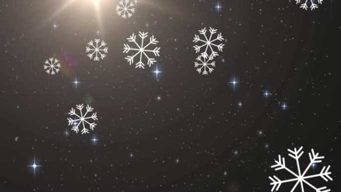 黑暗背景下的雪花和发光的星星的动画
