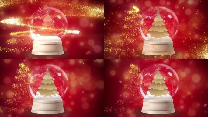 带有圣诞树的雪球动画在流星上