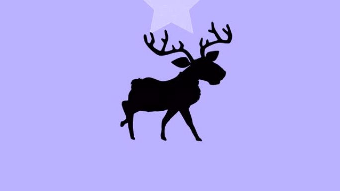 黑色剪影驯鹿行走在紫色背景下的圣诞挂饰上