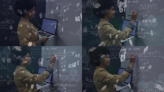 非裔美国女商人做笔记的数学方程式动画