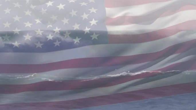 在海中挥舞美国国旗的数字组成